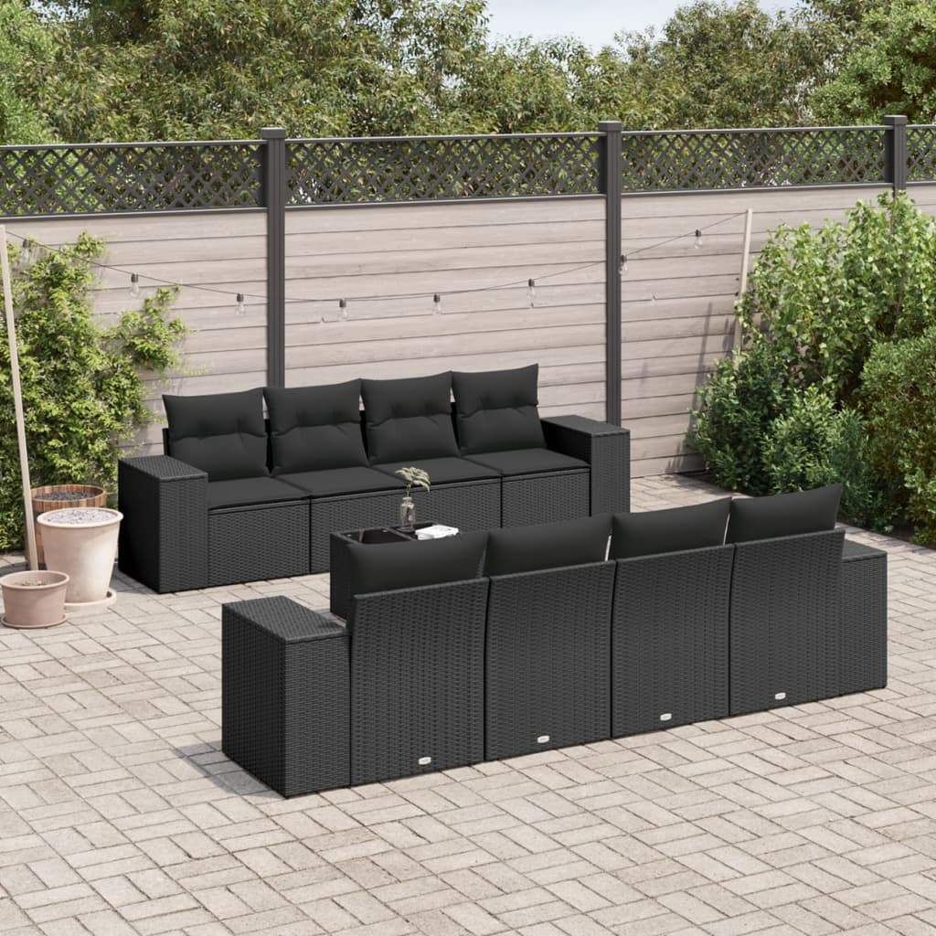 Set Divani da Giardino 9 pz con Cuscini Nero in Polyrattan - homemem39