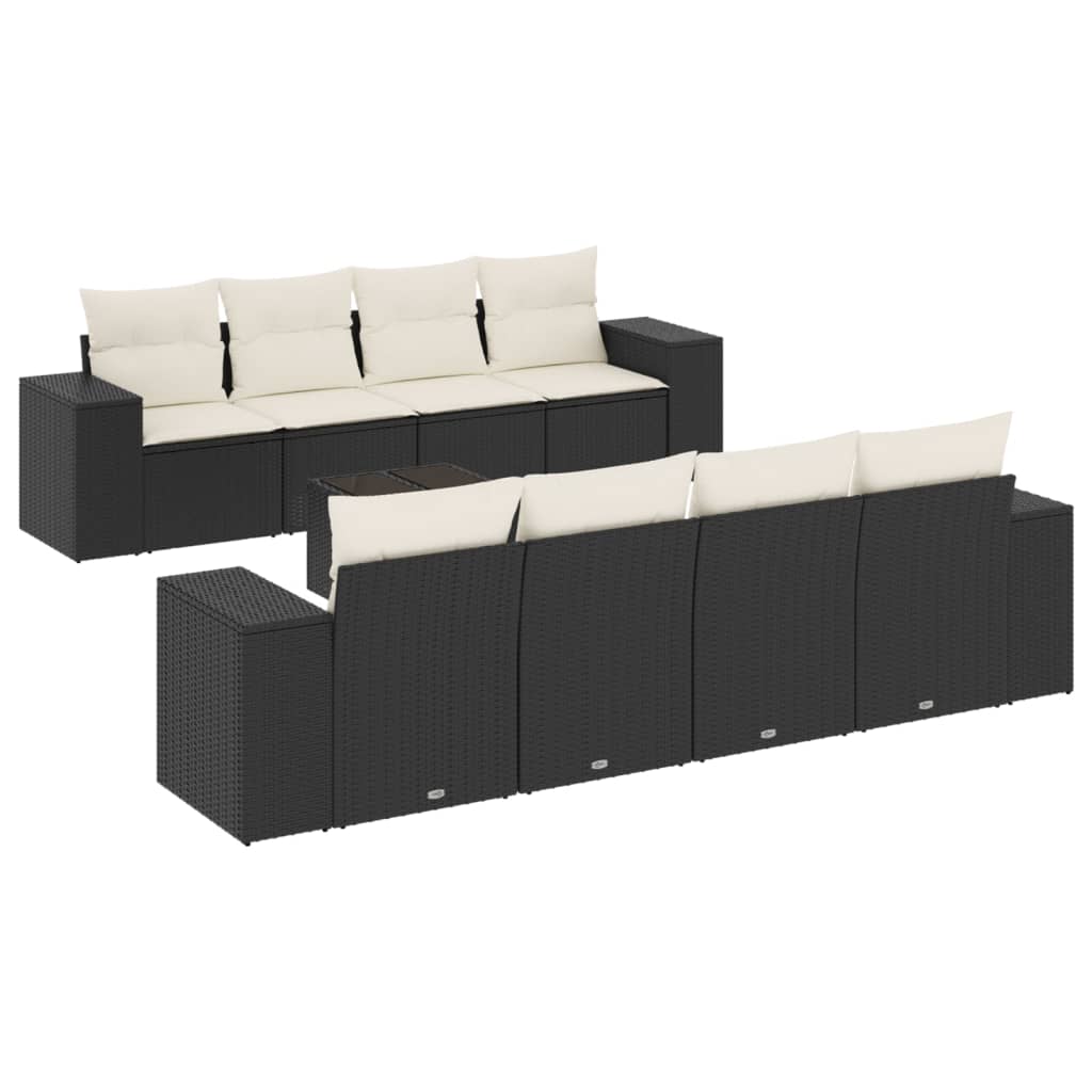 Set Divani da Giardino 9 pz con Cuscini Nero in Polyrattan - homemem39