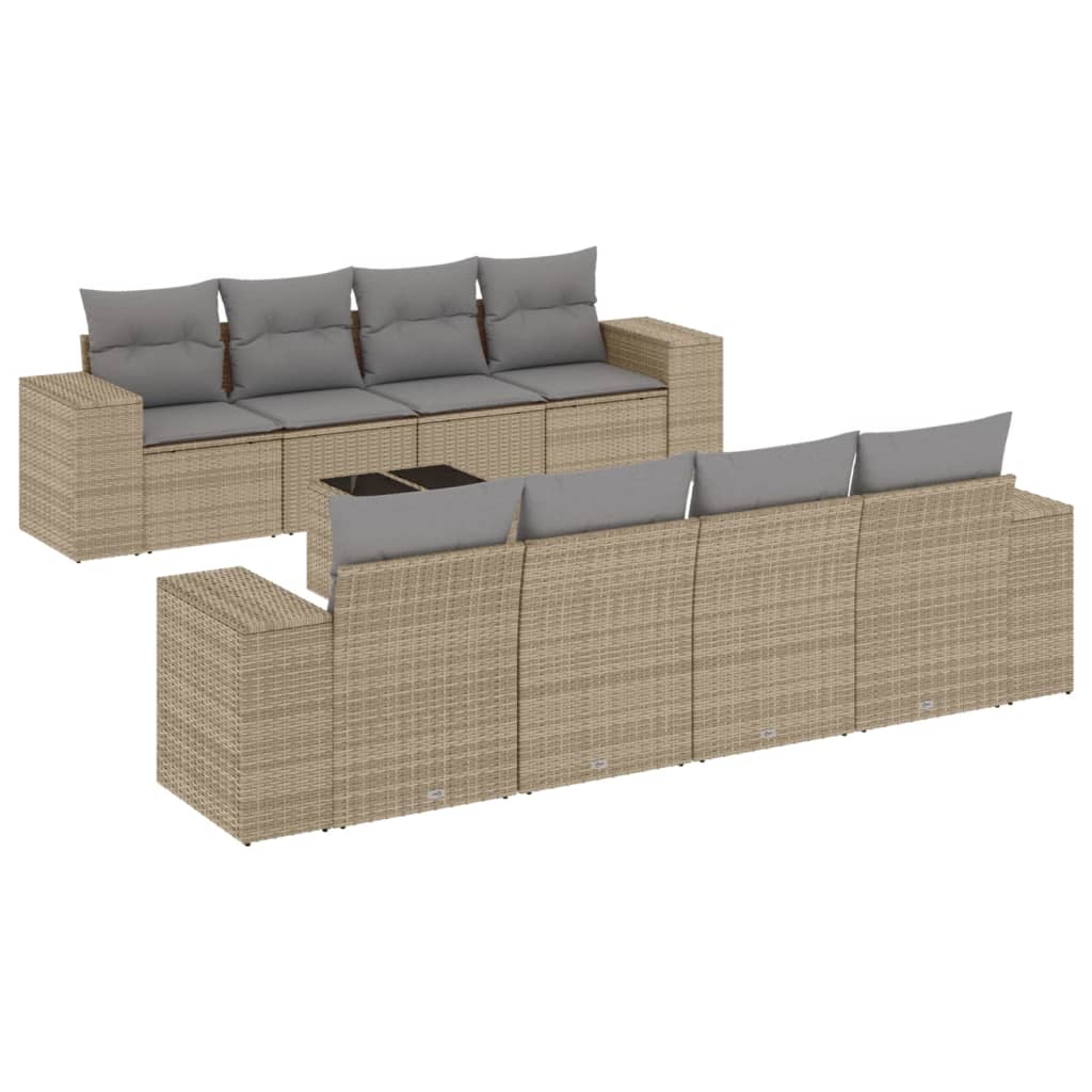 Set Divano da Giardino 9 pz con Cuscini Beige in Polyrattan - homemem39