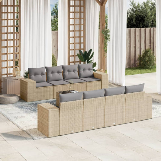 Set Divano da Giardino 9 pz con Cuscini Beige in Polyrattan - homemem39