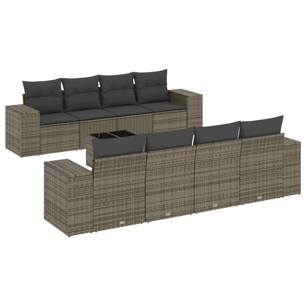 Set Divano da Giardino 9 pz con Cuscini Grigio in Polyrattan - homemem39