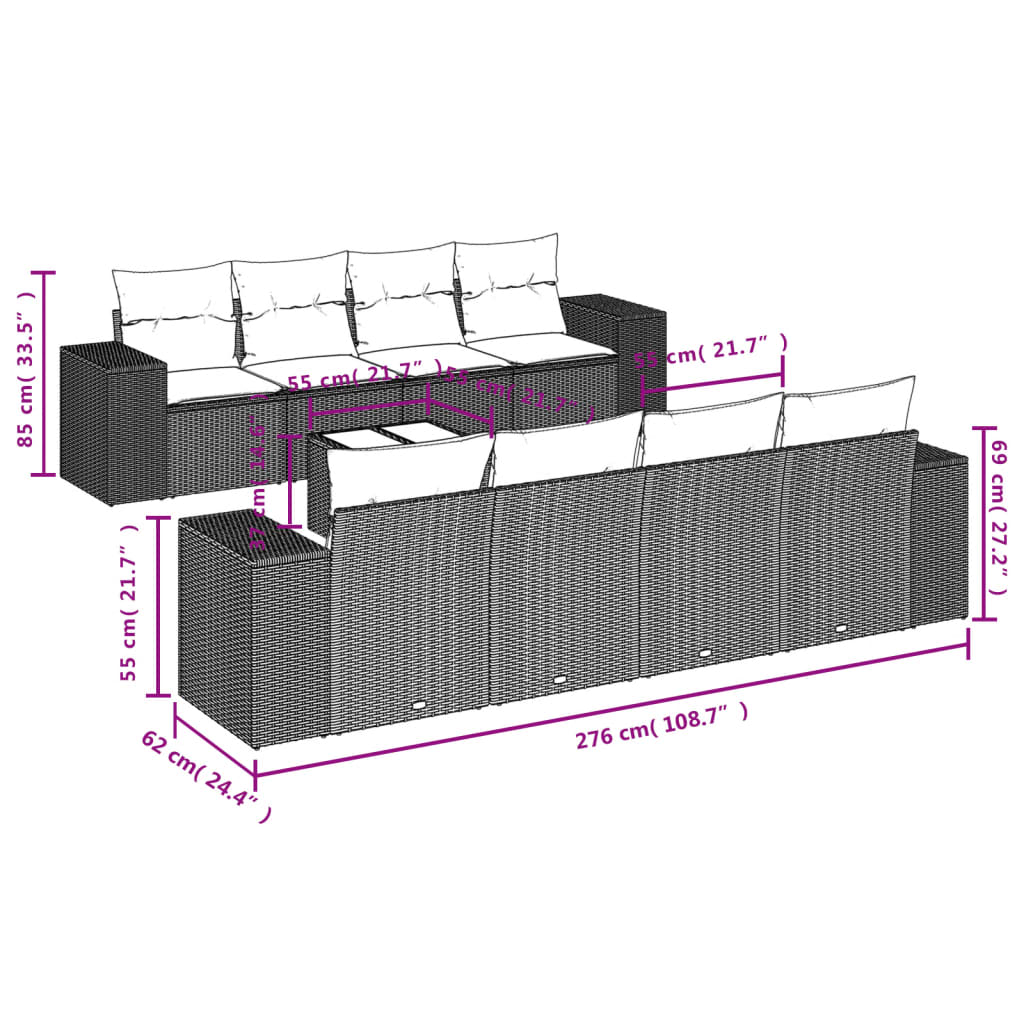 Set Divano da Giardino 9 pz con Cuscini Grigio in Polyrattan - homemem39