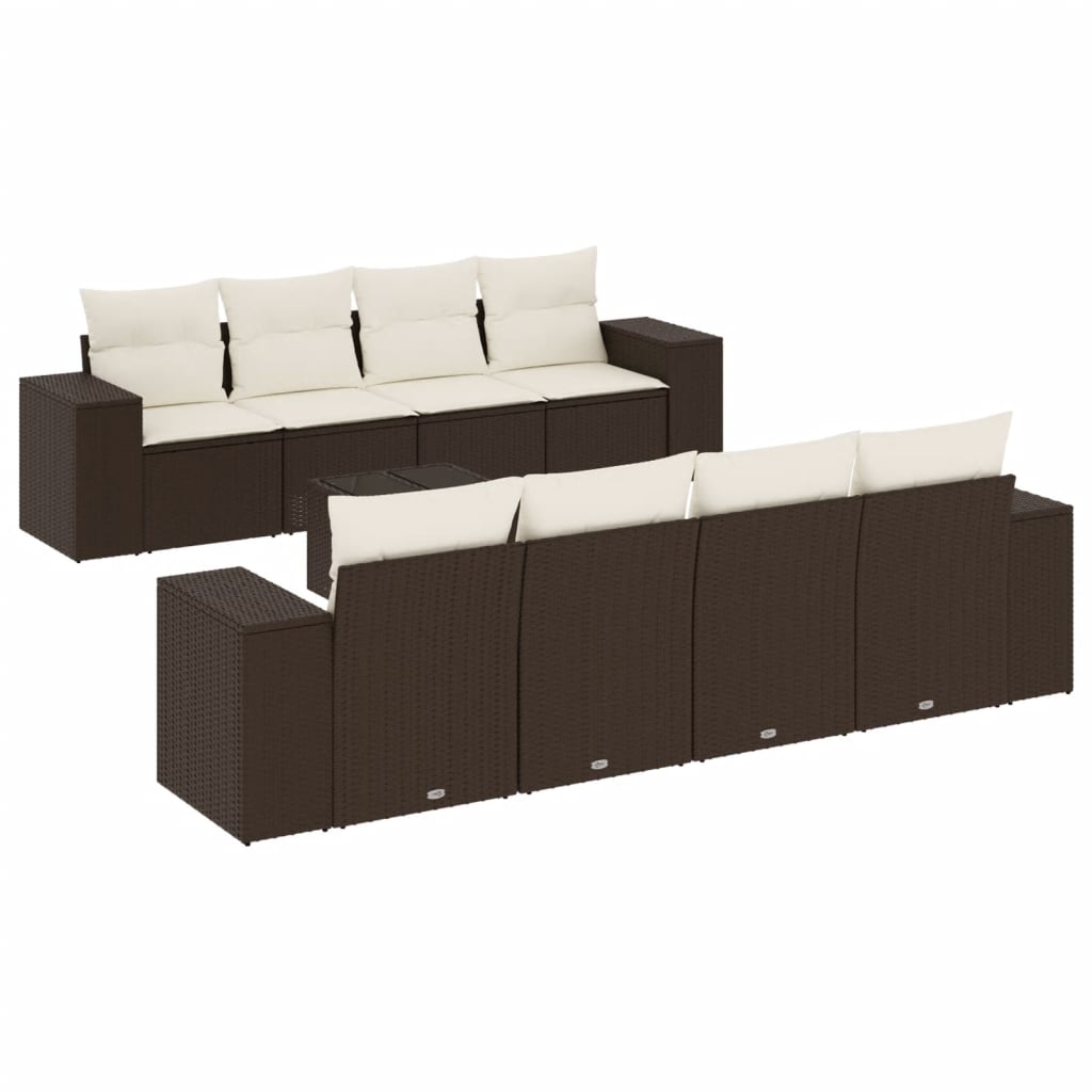 Set Divani da Giardino 9pz con Cuscini Marrone in Polyrattan - homemem39