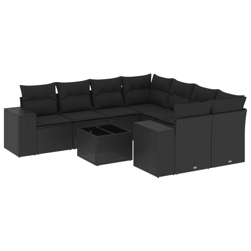 Set Divani da Giardino 9 pz con Cuscini Nero in Polyrattan - homemem39