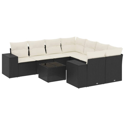 Set Divani da Giardino 9 pz con Cuscini Nero in Polyrattan - homemem39