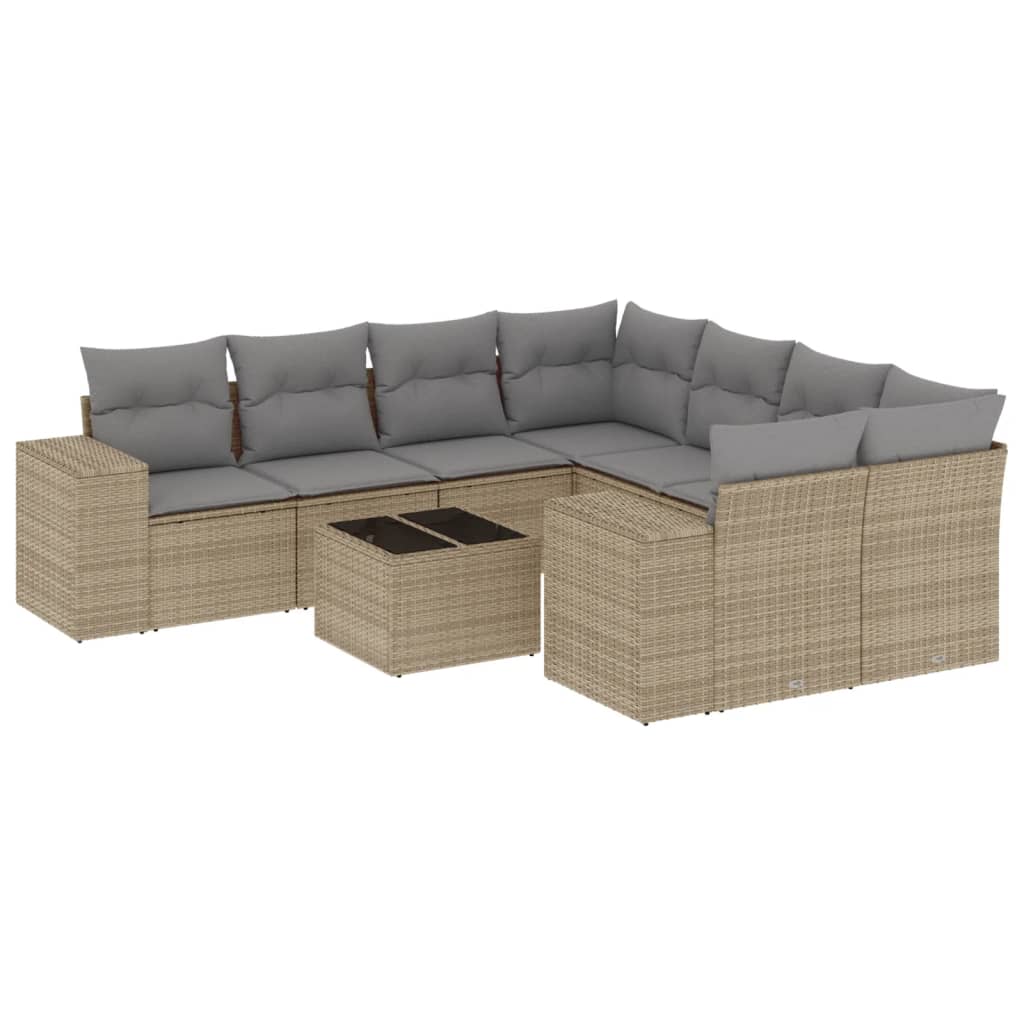 Set Divano da Giardino 9 pz con Cuscini Beige in Polyrattan - homemem39