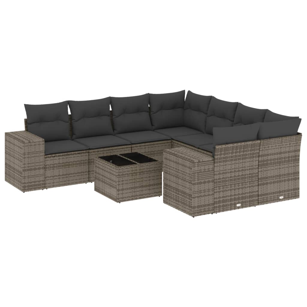 Set Divano da Giardino 9 pz con Cuscini Grigio in Polyrattan - homemem39