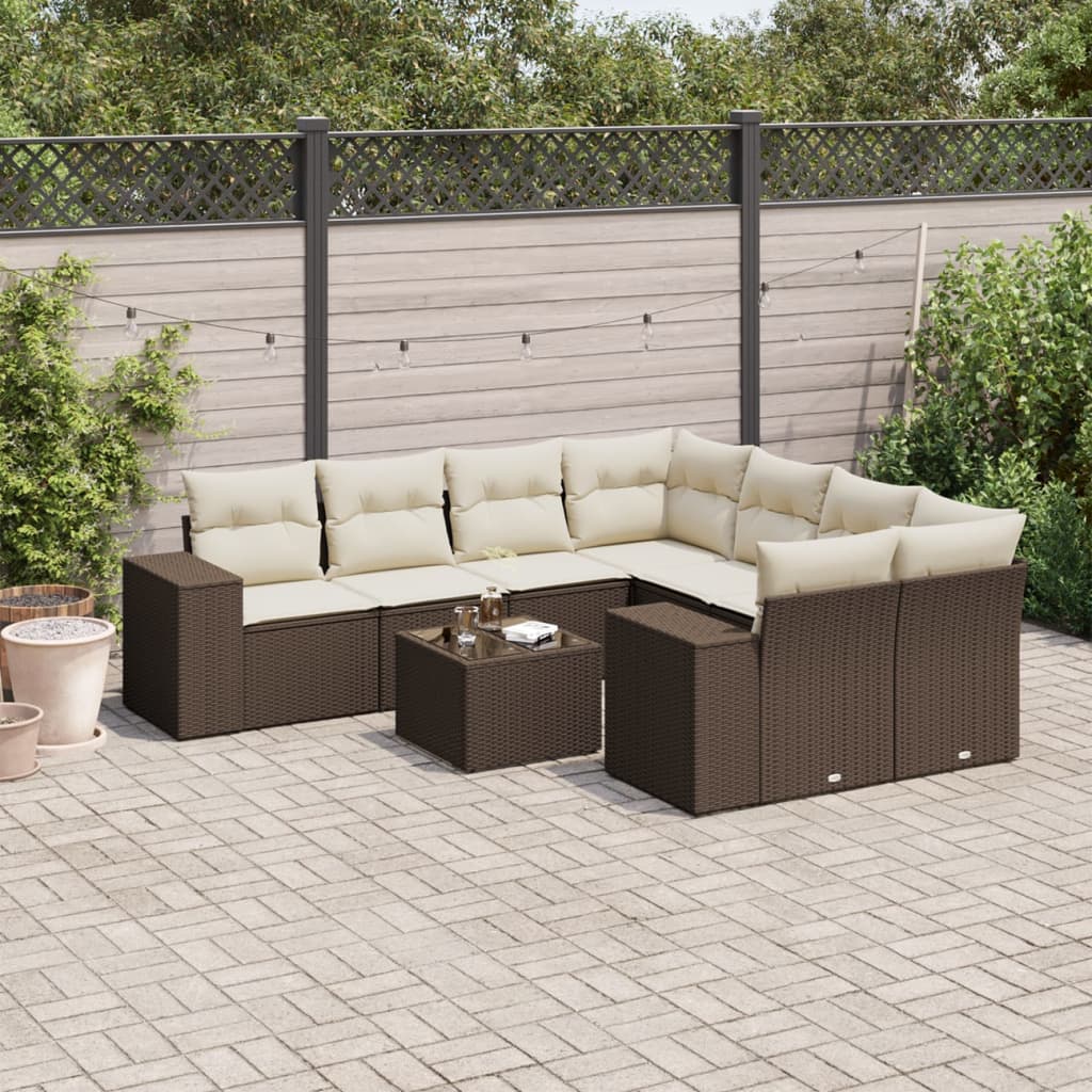 Set Divani da Giardino 9pz con Cuscini Marrone in Polyrattan - homemem39