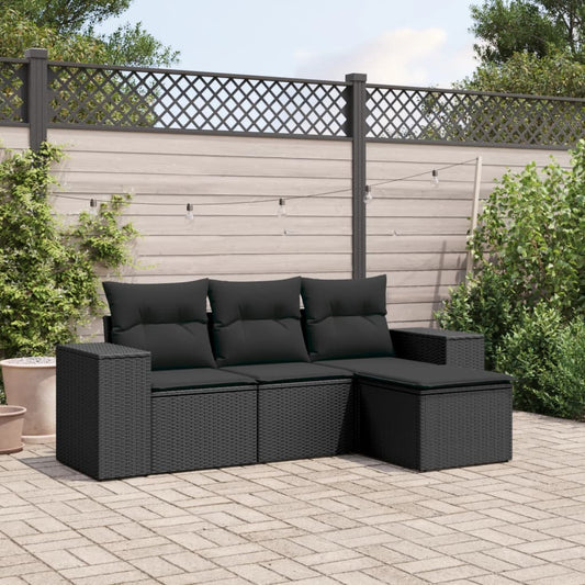 Set Divani da Giardino 4 pz con Cuscini Nero in Polyrattan - homemem39