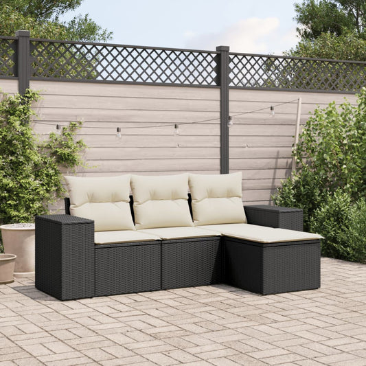 Set Divani da Giardino 4 pz con Cuscini Nero in Polyrattan - homemem39