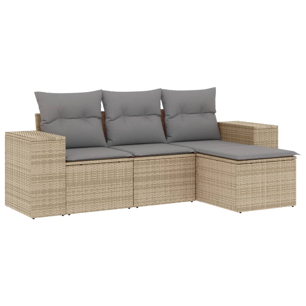 Set Divano da Giardino 4 pz con Cuscini Beige in Polyrattan - homemem39