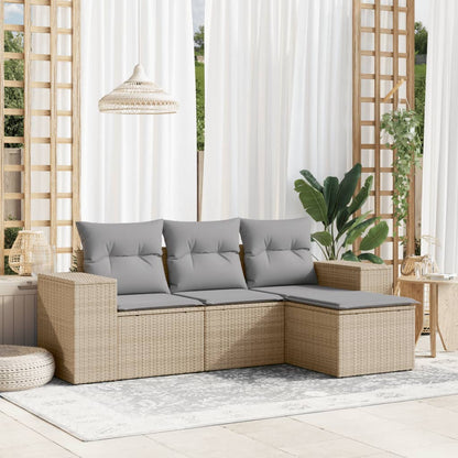 Set Divano da Giardino 4 pz con Cuscini Beige in Polyrattan - homemem39