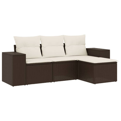 Set Divano da Giardino 4 pz con Cuscini Marrone in Polyrattan - homemem39