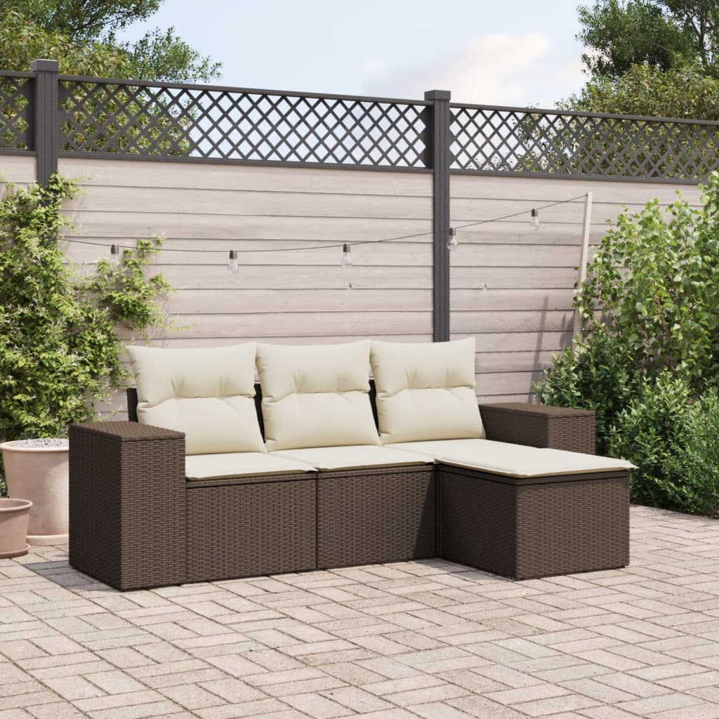 Set Divano da Giardino 4 pz con Cuscini Marrone in Polyrattan - homemem39