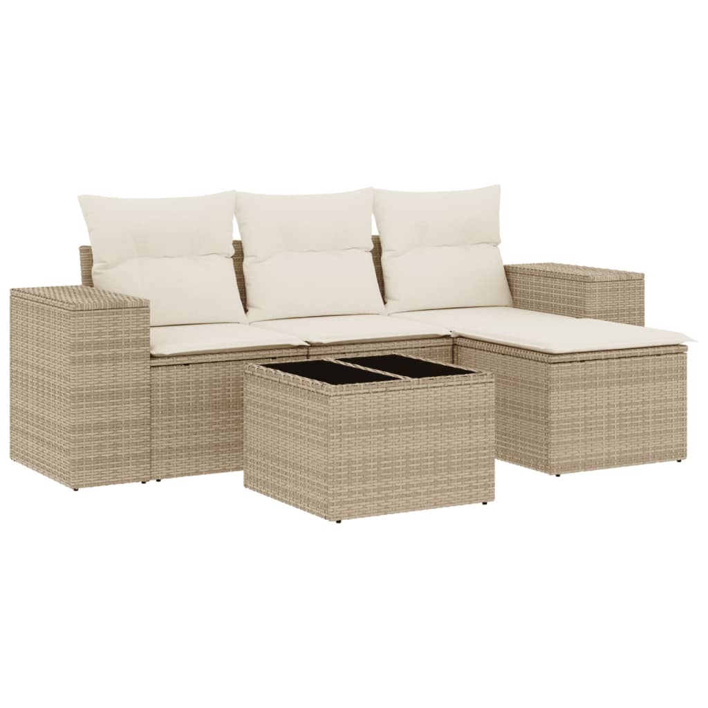 Set Divano da Giardino 5 pz con Cuscini Beige in Polyrattan - homemem39