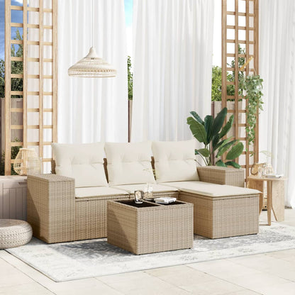 Set Divano da Giardino 5 pz con Cuscini Beige in Polyrattan - homemem39