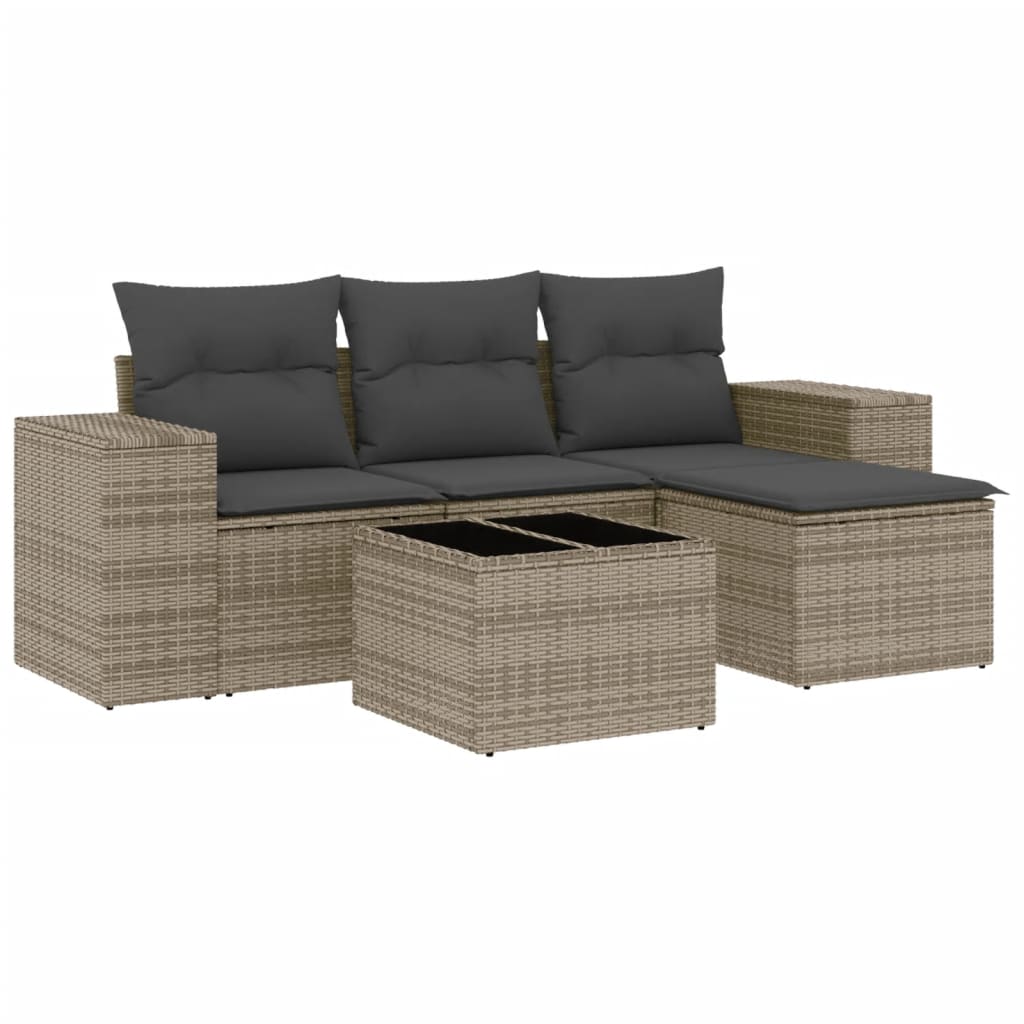 Set Divano da Giardino 5 pz con Cuscini Grigio in Polyrattan - homemem39