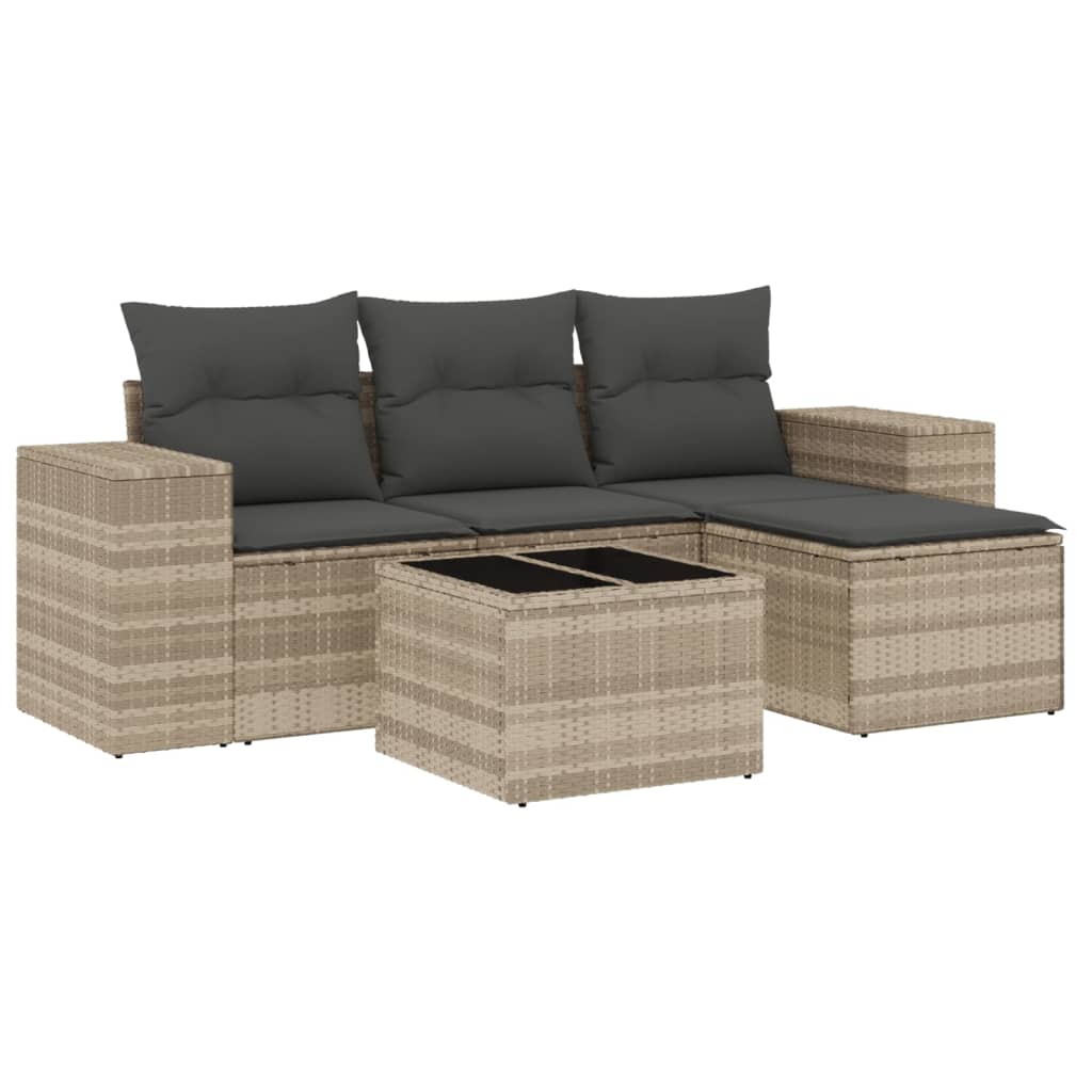 Set Divano da Giardino 5pz con Cuscini Grigio Chiaro Polyrattan - homemem39