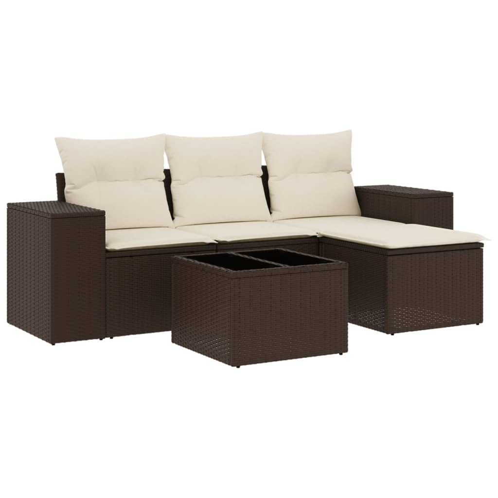 Set Divano da Giardino 5 pz con Cuscini Marrone in Polyrattan - homemem39