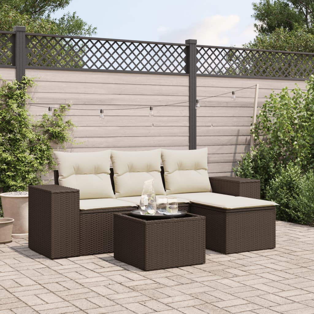 Set Divano da Giardino 5 pz con Cuscini Marrone in Polyrattan - homemem39