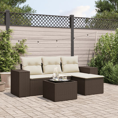 Set Divano da Giardino 5 pz con Cuscini Marrone in Polyrattan - homemem39