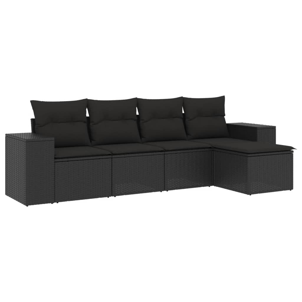 Set Divani da Giardino 5 pz con Cuscini in Polyrattan Nero - homemem39