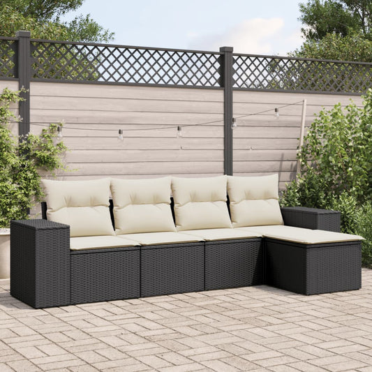 Set Divani da Giardino 5 pz con Cuscini in Polyrattan Nero - homemem39