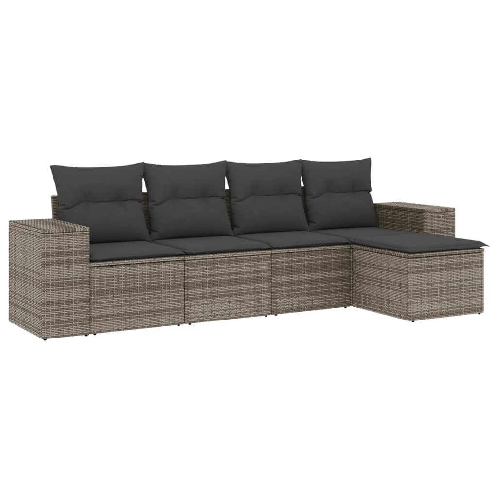 Set Divano da Giardino 5 pz con Cuscini Grigio in Polyrattan