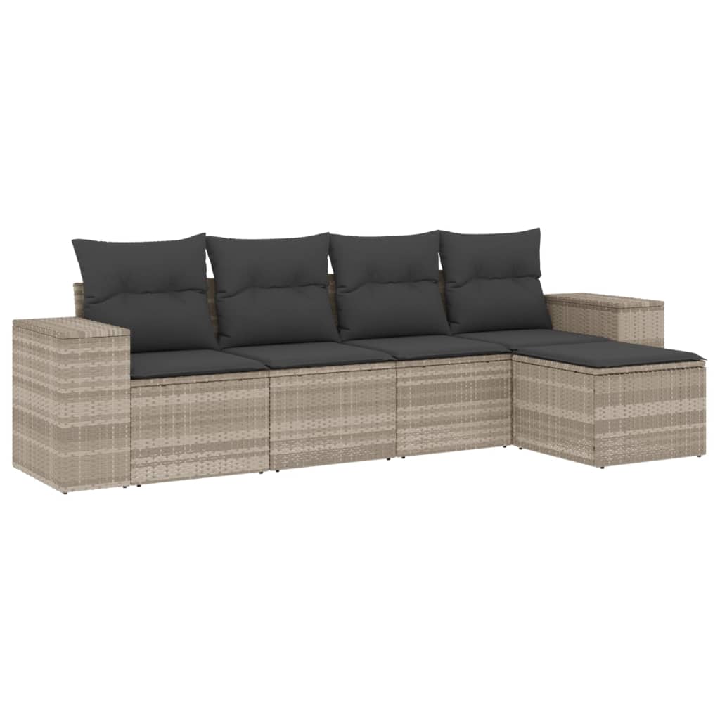 Set Divano da Giardino 5pz con Cuscini Grigio Chiaro Polyrattan - homemem39