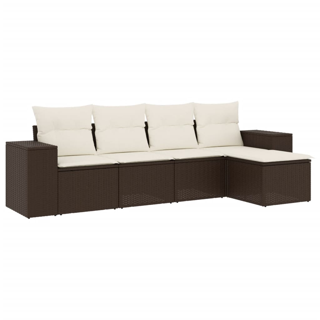 Set Divano da Giardino 5 pz con Cuscini Marrone in Polyrattan - homemem39