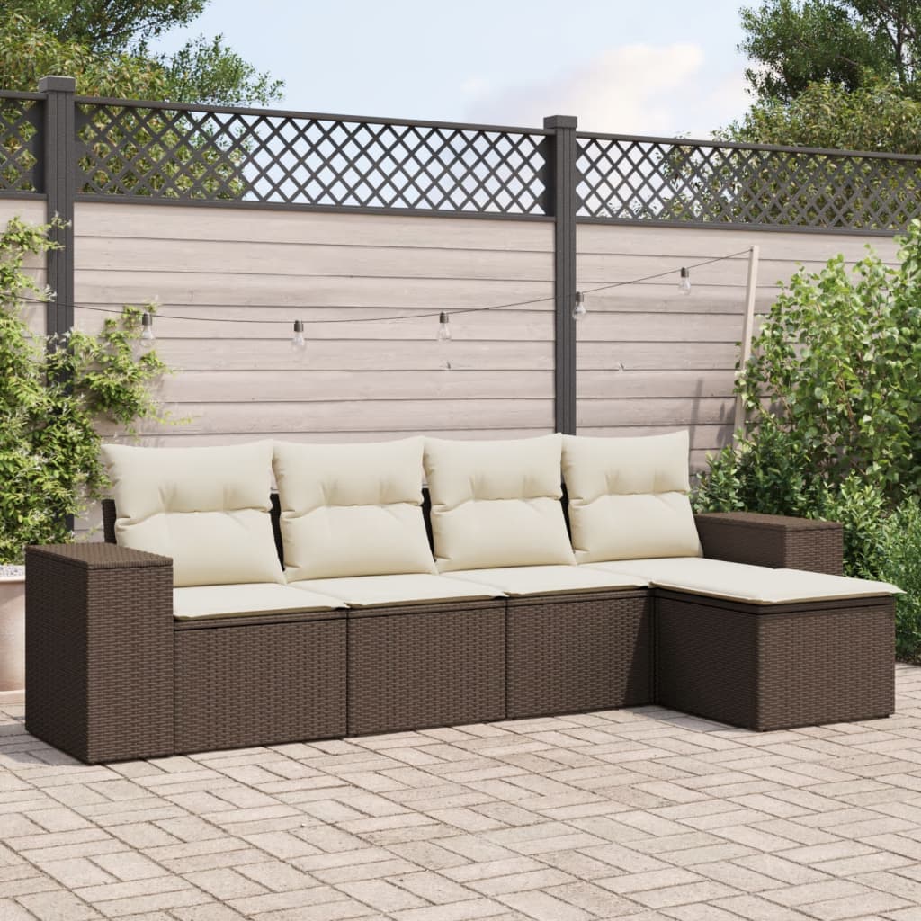 Set Divano da Giardino 5 pz con Cuscini Marrone in Polyrattan - homemem39