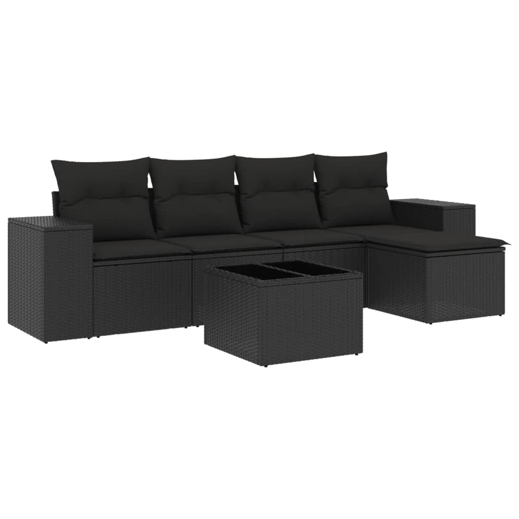 Set Divano da Giardino 6 pz con Cuscini Nero in Polyrattan - homemem39