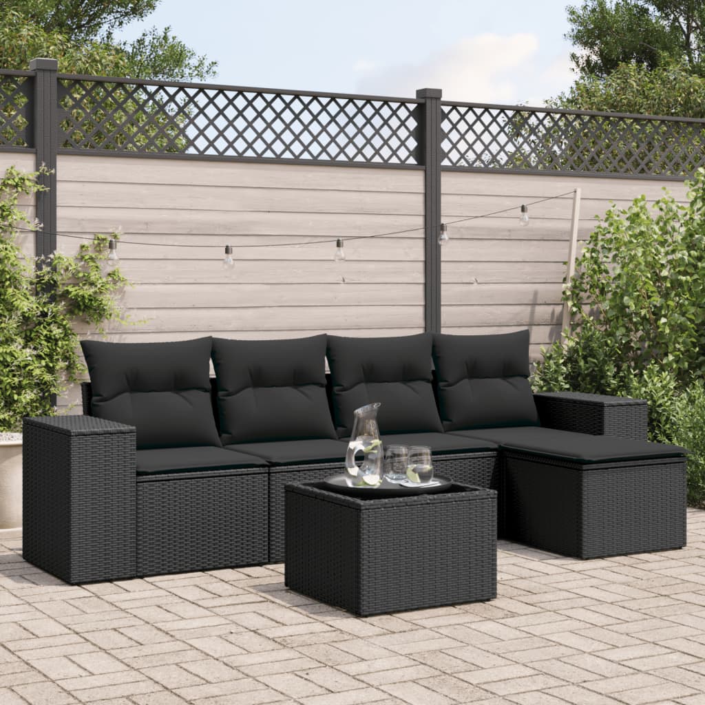 Set Divano da Giardino 6 pz con Cuscini Nero in Polyrattan - homemem39