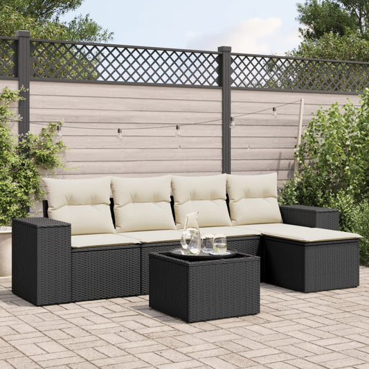 Set Divano da Giardino 6 pz con Cuscini Nero in Polyrattan - homemem39