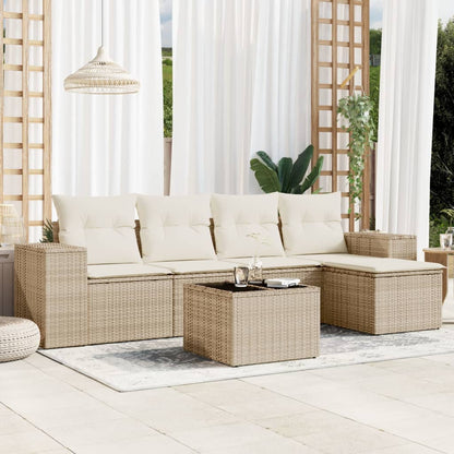 Set Divano da Giardino 6 pz con Cuscini Beige in Polyrattan - homemem39