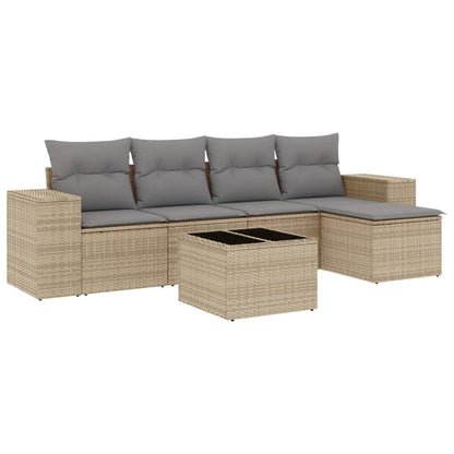 Set Divano da Giardino 6 pz con Cuscini Beige in Polyrattan - homemem39