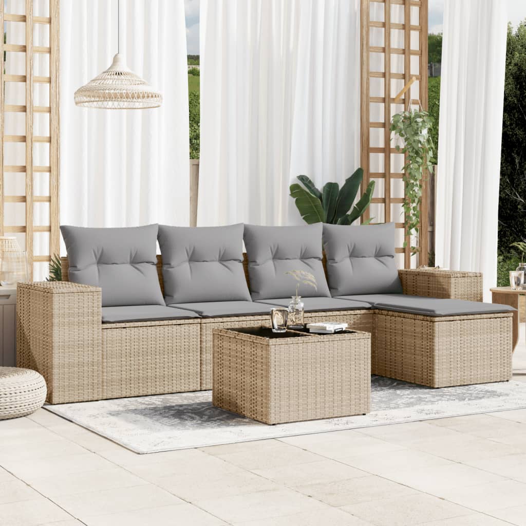 Set Divano da Giardino 6 pz con Cuscini Beige in Polyrattan - homemem39