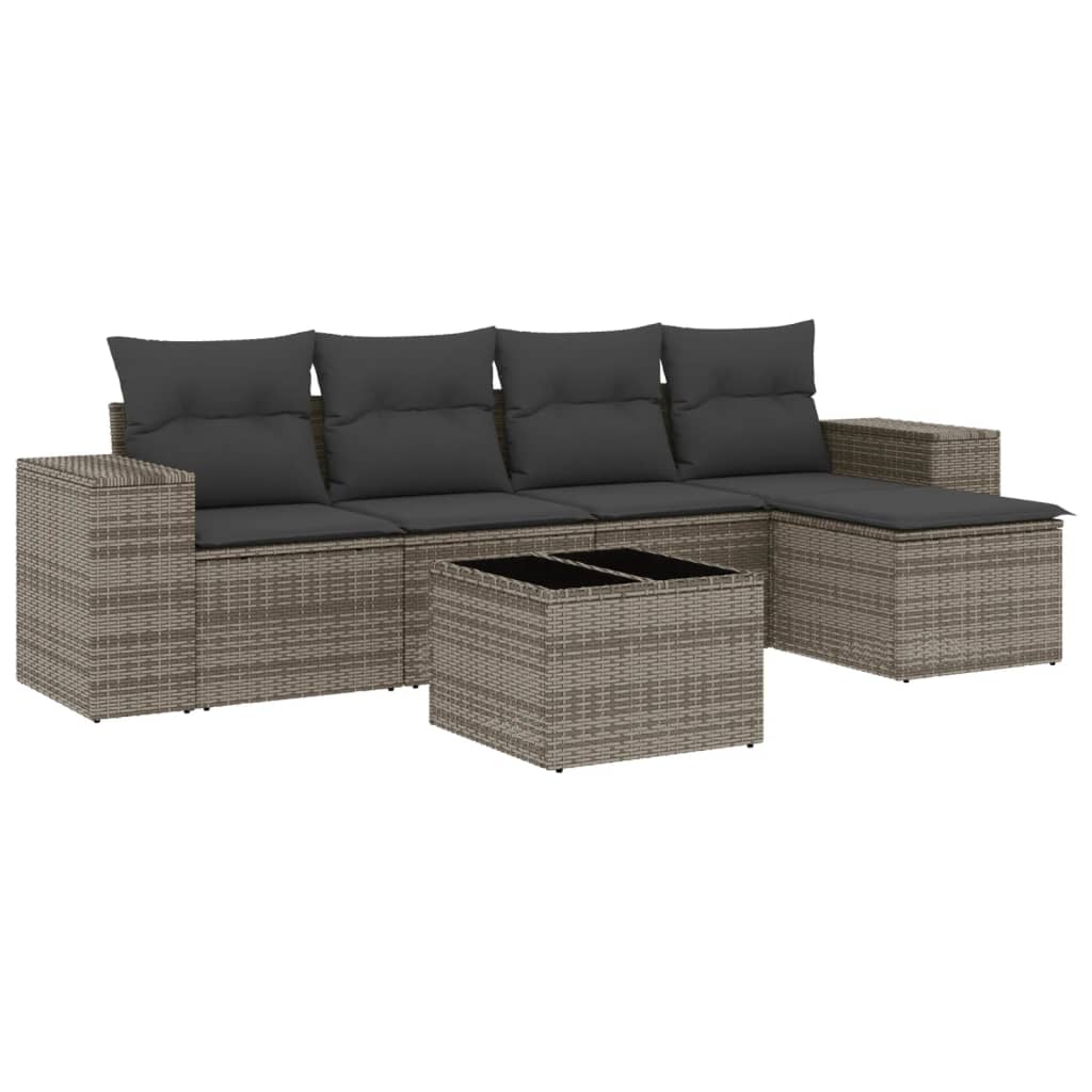 Set Divano da Giardino 6 pz con Cuscini Grigio in Polyrattan - homemem39