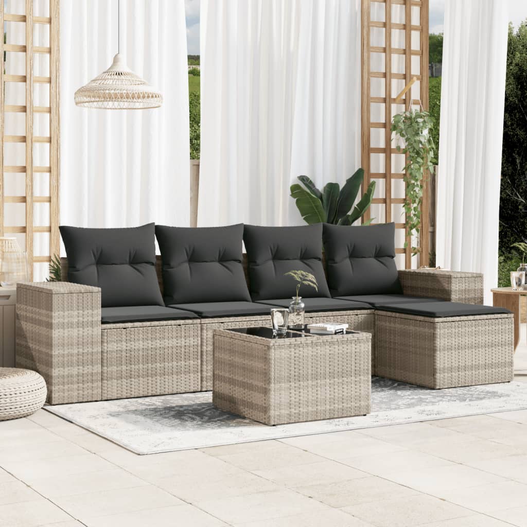 Set Divano da Giardino 6pz con Cuscini Grigio Chiaro Polyrattan - homemem39