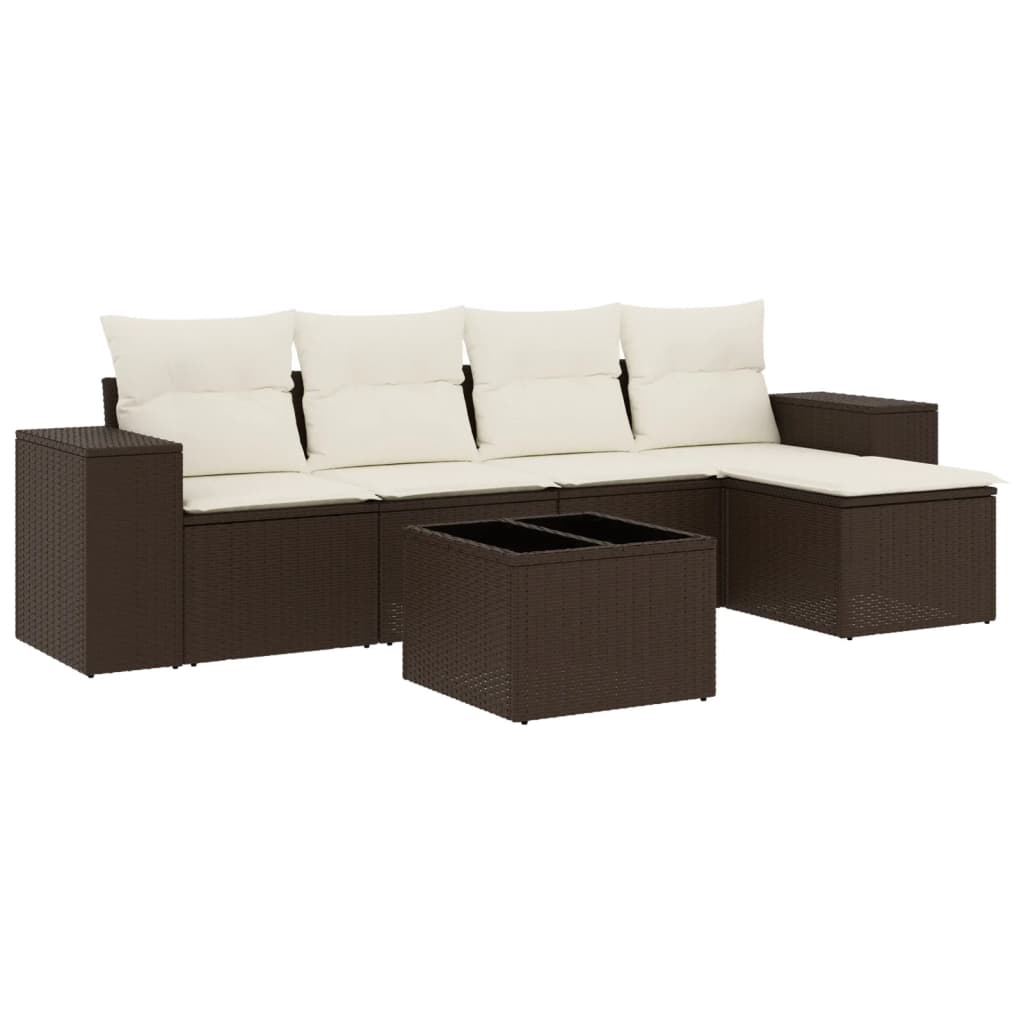 Set Divano da Giardino 6 pz con Cuscini Marrone in Polyrattan - homemem39