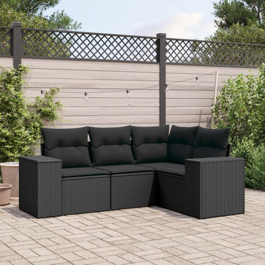 Set Divani da Giardino 4 pz con Cuscini Nero in Polyrattan - homemem39