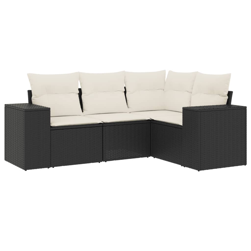 Set Divani da Giardino 4 pz con Cuscini Nero in Polyrattan - homemem39