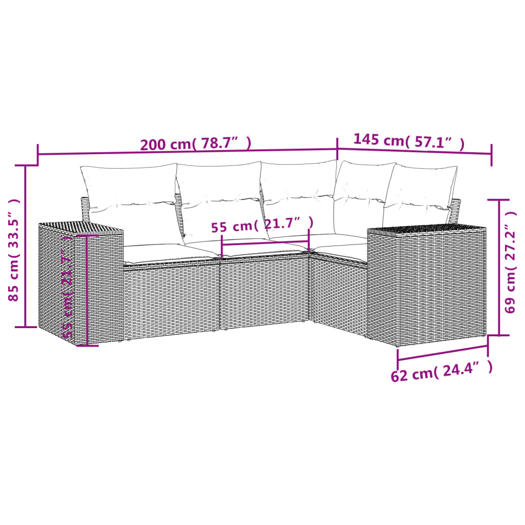 Set Divani da Giardino 4 pz con Cuscini in Polyrattan Grigio - homemem39