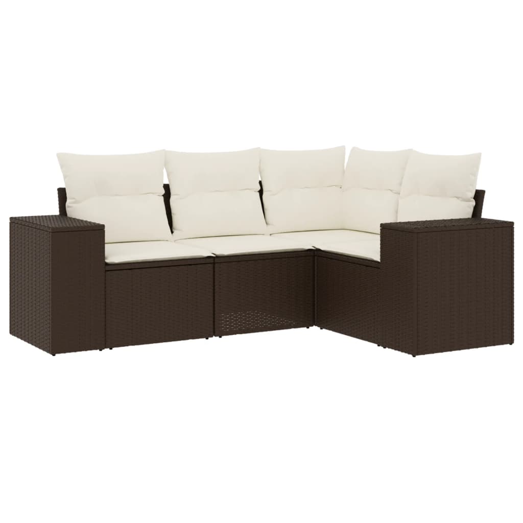 Set Divano da Giardino 4 pz con Cuscini Marrone in Polyrattan - homemem39