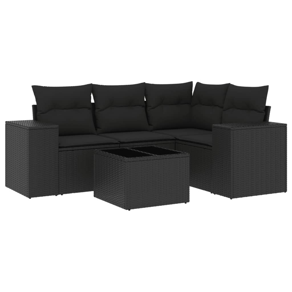 Set Divani da Giardino 5 pz con Cuscini in Polyrattan Nero - homemem39