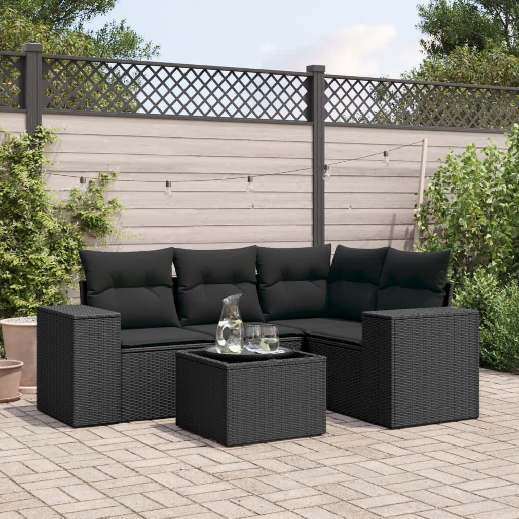 Set Divani da Giardino 5 pz con Cuscini in Polyrattan Nero - homemem39