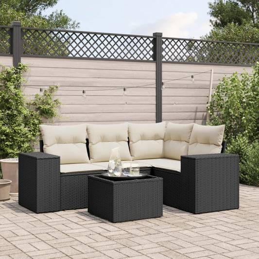 Set Divani da Giardino 5 pz con Cuscini in Polyrattan Nero - homemem39