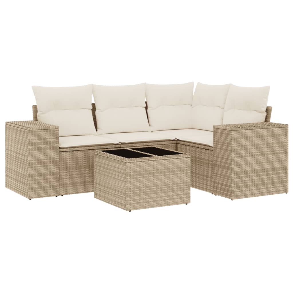 Set Divano da Giardino 5 pz con Cuscini Beige in Polyrattan - homemem39