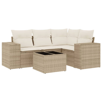 Set Divano da Giardino 5 pz con Cuscini Beige in Polyrattan - homemem39