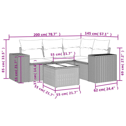 Set Divano da Giardino 5 pz con Cuscini Beige in Polyrattan - homemem39